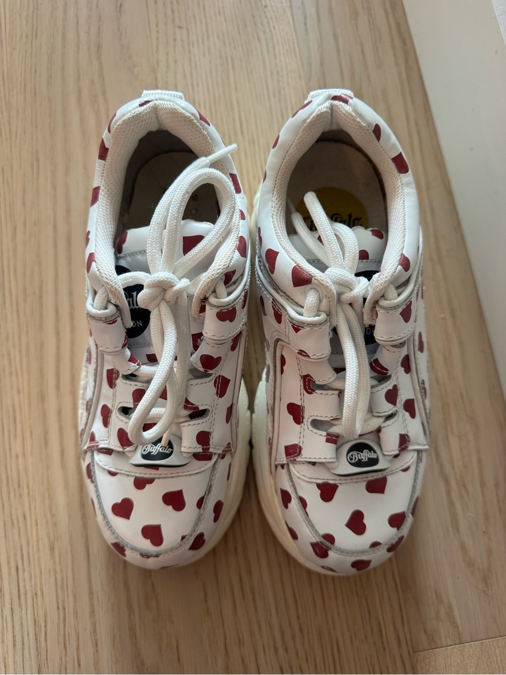 Buffalo London White Platform Sneakers with Red Heart Print - Picture 4 of 4